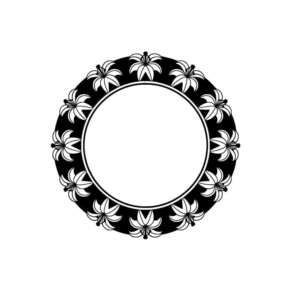 Elegant Floral Frame with Blank Center, Black and White vector
