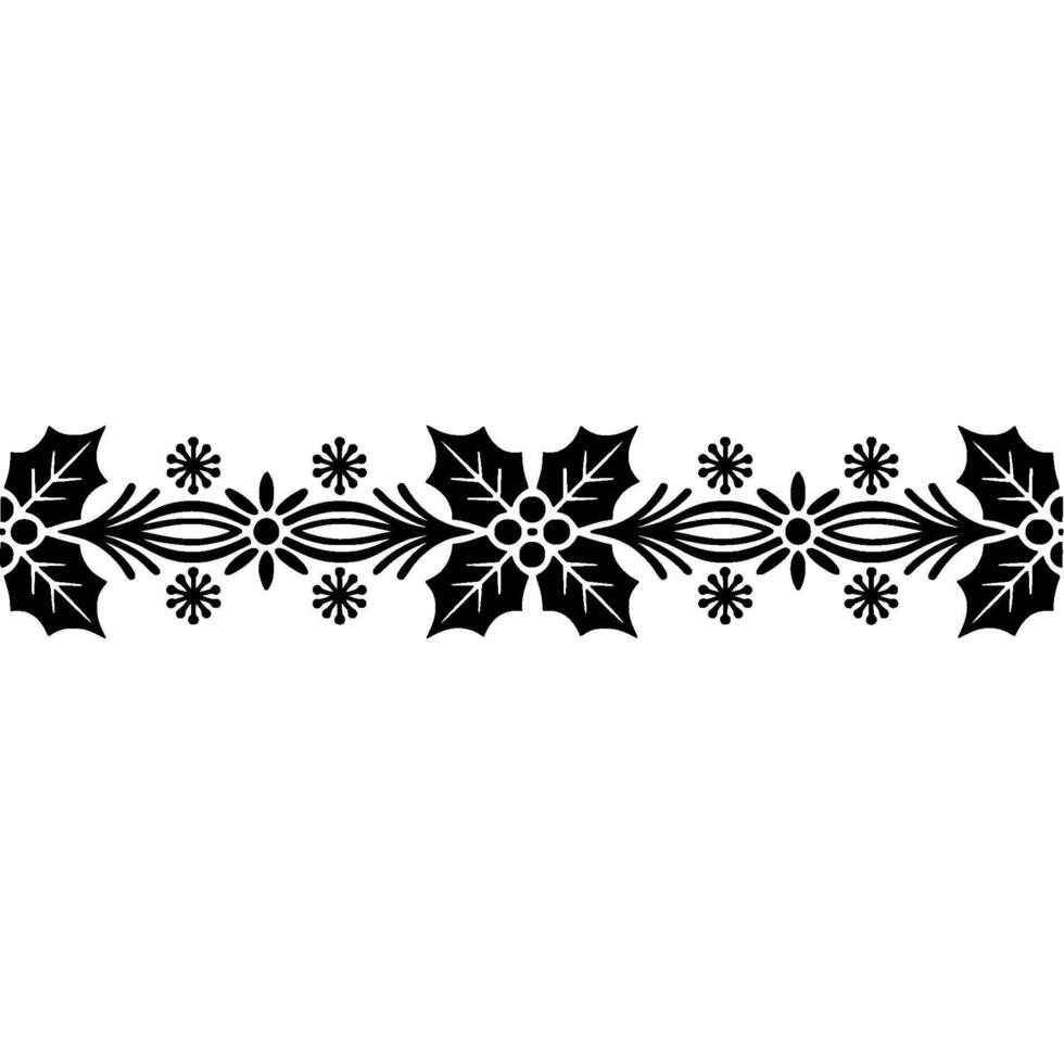 Holiday Border Ornament Black Holly Red Berries, Minimalist vector
