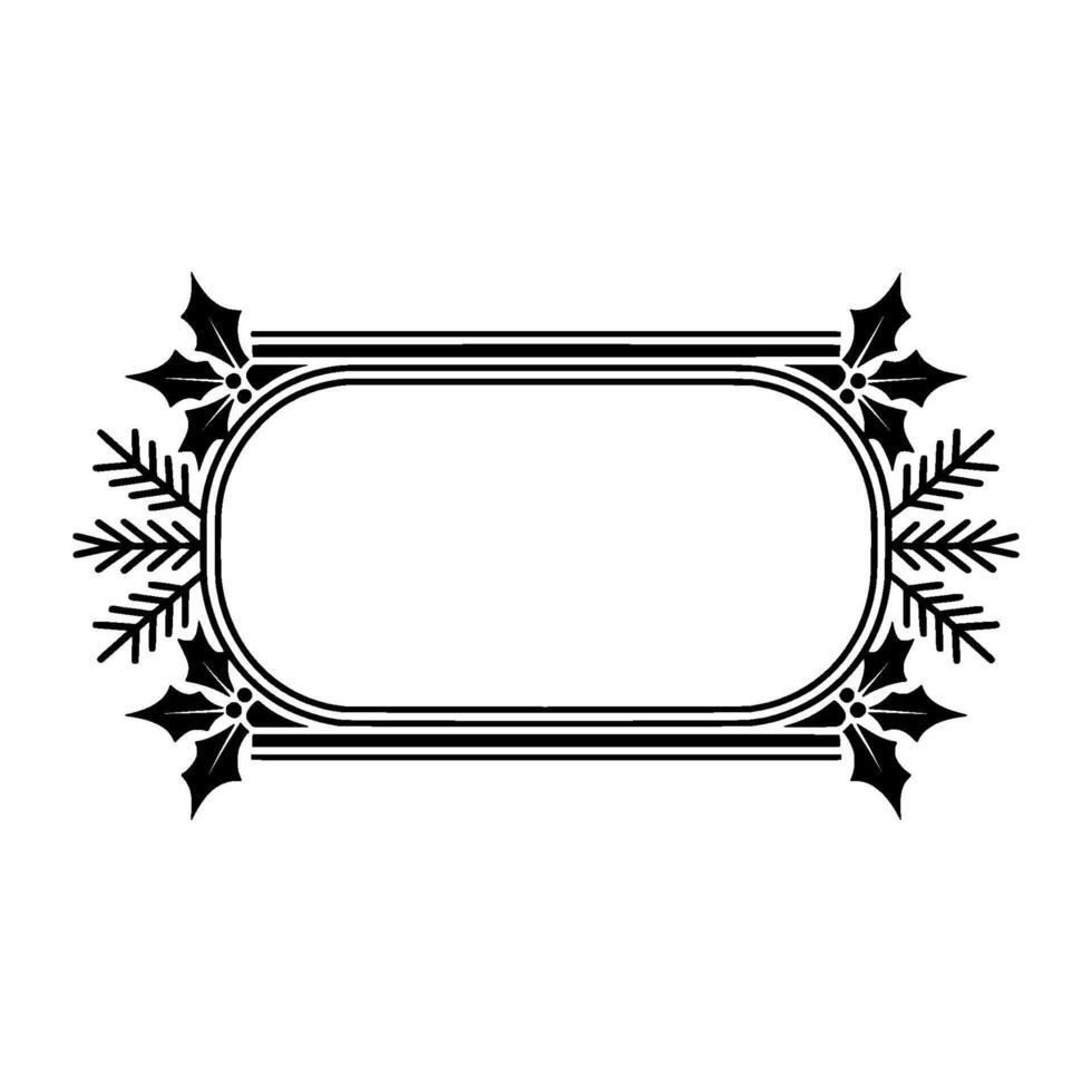 Elegant Christmas Frame with Holly and Fir in Black and White vector