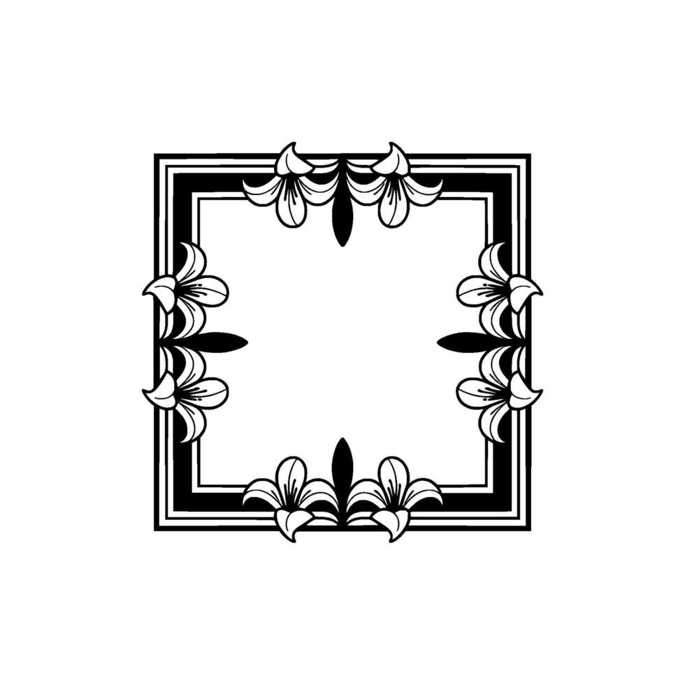 Elegant Floral Frame Black and White Border, Decorative Template vector