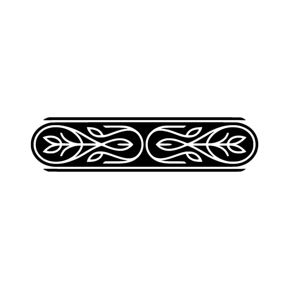 Ornate Black and White Leaf Motif Border Element on Gray vector