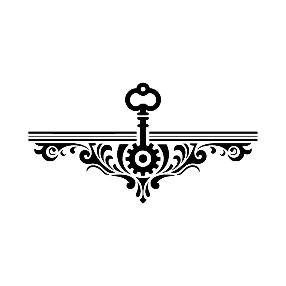 Steampunk Key Scrollwork Border Element, Geometric, Elegant vector