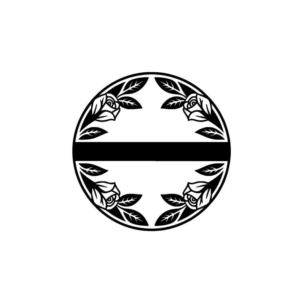 Floral Circle with Black Stripe, Minimalist vector