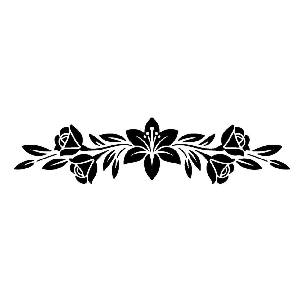 Elegant Black Floral Border Roses Lily Illustration vector