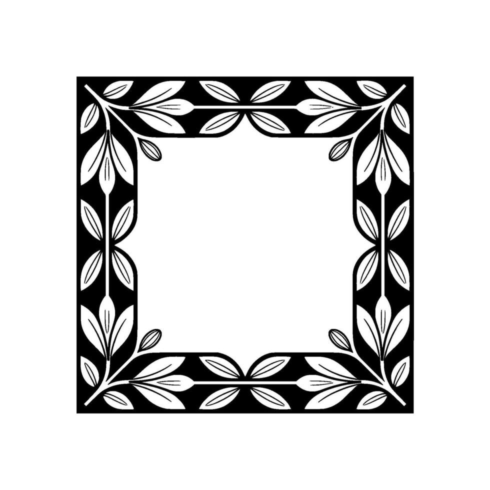 Elegant Black White Floral Frame, Square Art Deco vector