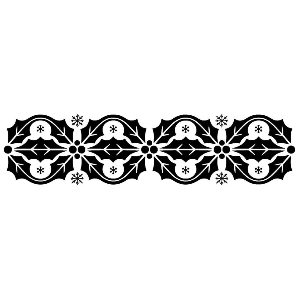 Christmas Holly Snowflake Border , Festive Ornamental Pattern on White vector
