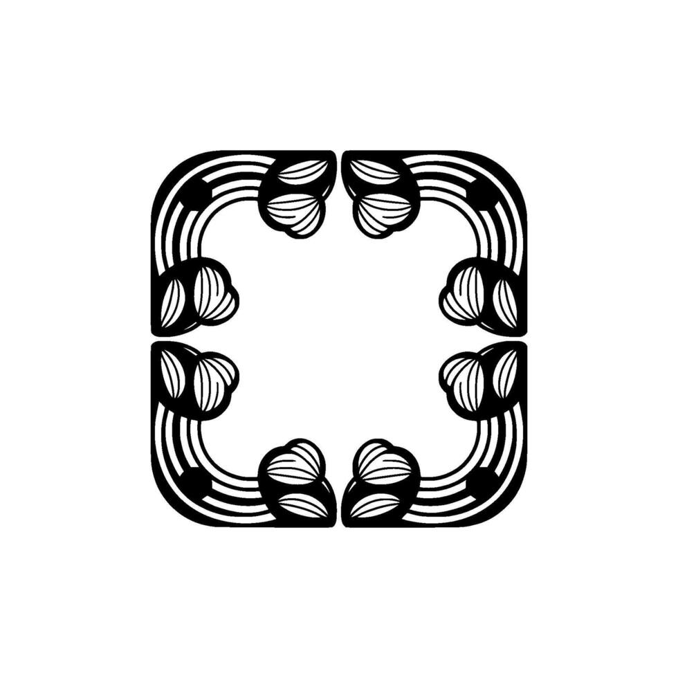 Geometric Art Deco Frame with Floral Motif, Monochrome vector