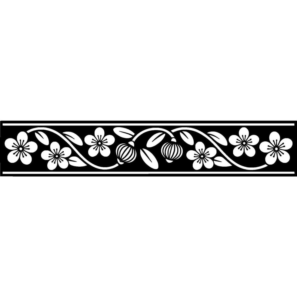 Floral Black White Border, Japanese Style, Simple vector