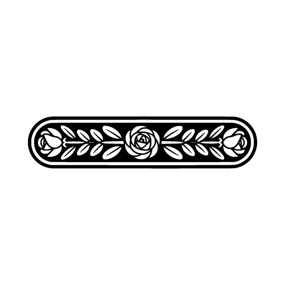 Black White Floral Border Elegant Rose Ornament on White Background vector