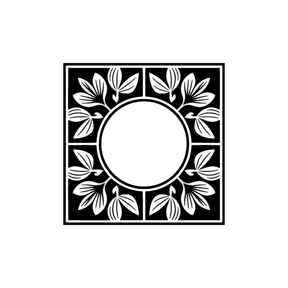 Floral Art Deco Black and White Square Frame vector