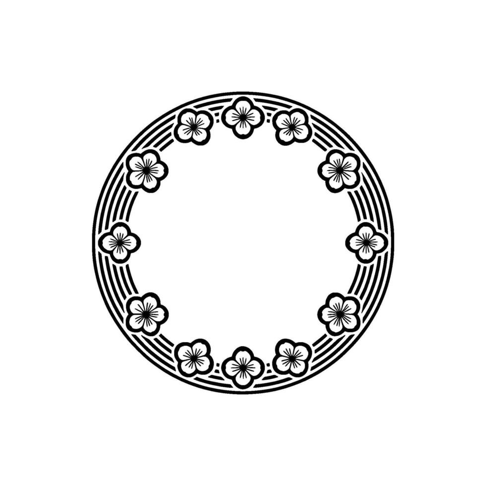 Minimalist Floral Circle Ornament in Black and White vector