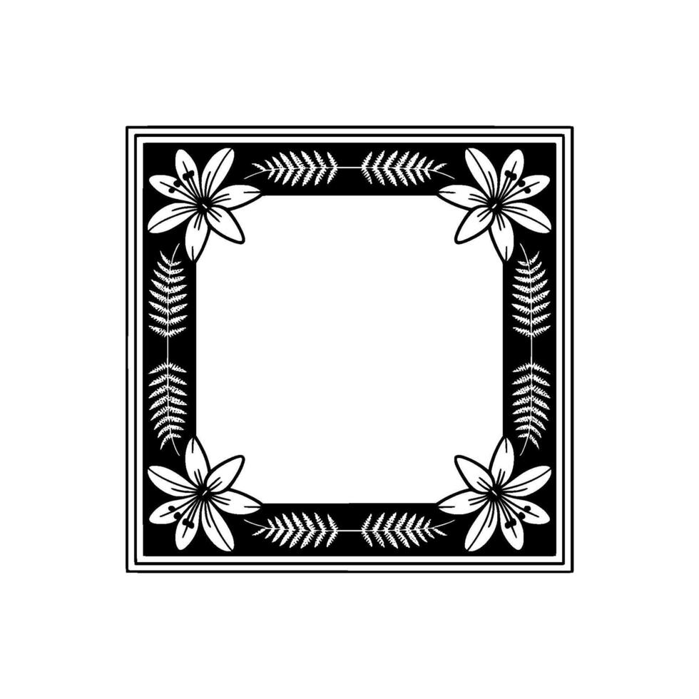 Elegant Floral Frame Monochrome Lily and Fern Border vector
