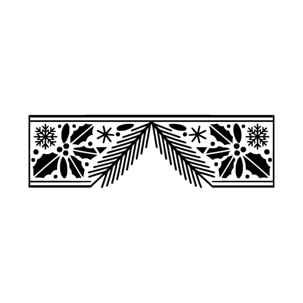 Minimalist Christmas Border Holiday Floral , Black White vector