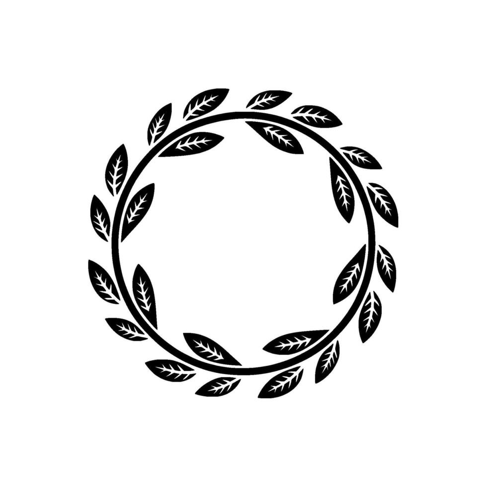 Elegant Black Leaf Wreath on White, Minimalist vector