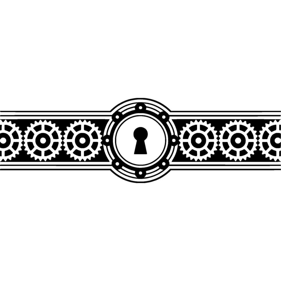 Steampunk Keyhole and Gears Decorative Border on White vector