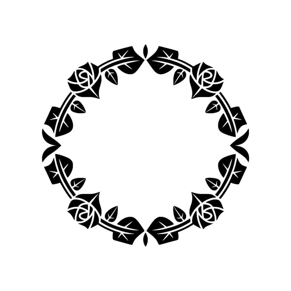 Minimalist Rose Wreath Illustration, Black and White Floral Frame vector