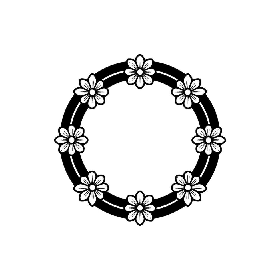 Minimalist Floral Wreath Illustration Black and White Element vector