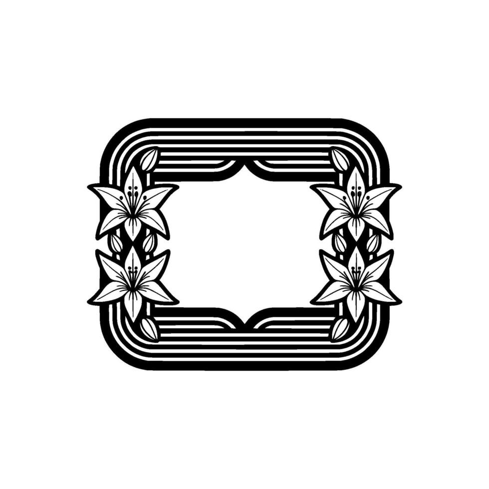 Minimalist Floral Frame, Black and White, Retro vector