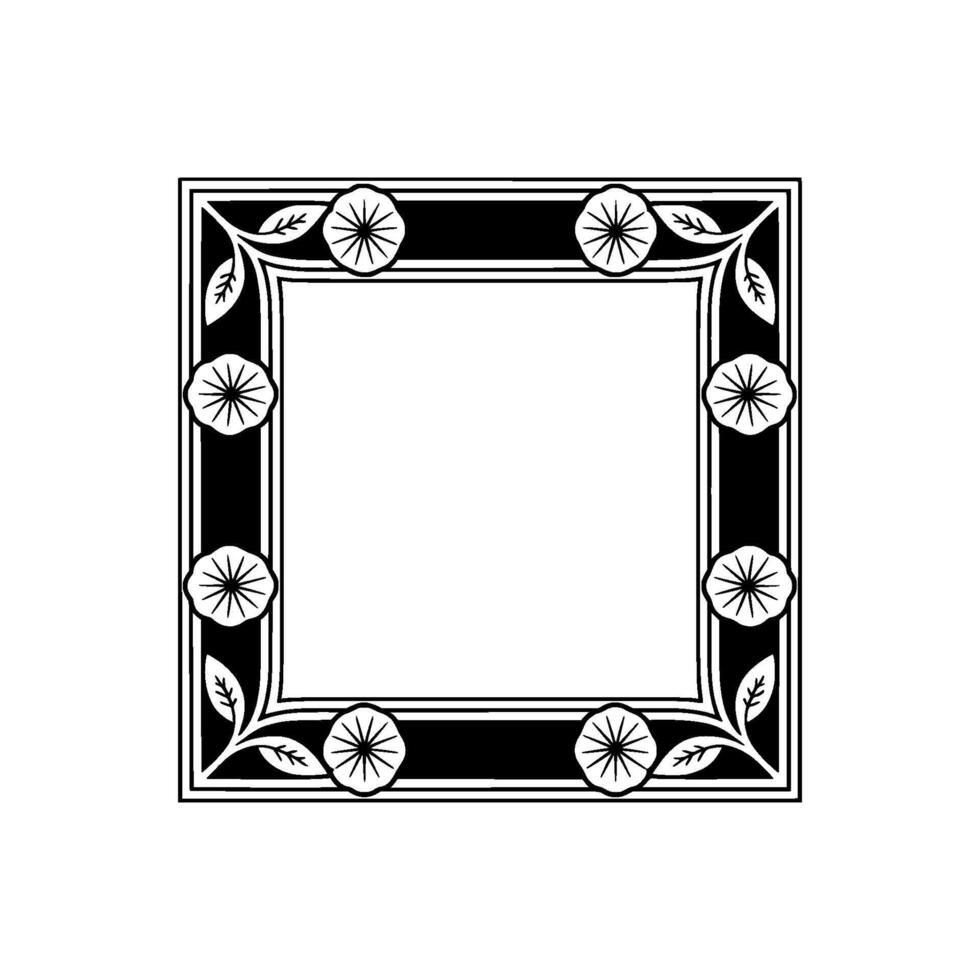 Decorative Floral Frame, Black and White, Minimalist, Art vector