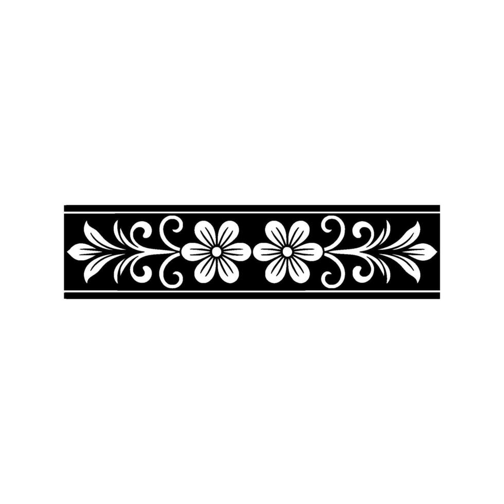 Floral Border Black and White Ornament, Elegant , Decorative Element vector