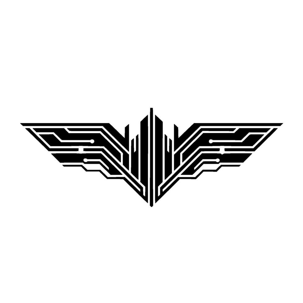 Tech Wings Abstract Circuitry on White, Futuristic Emblem vector