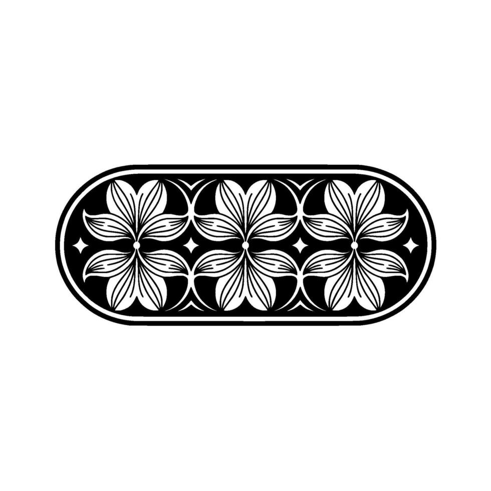 Elegant Floral Pattern in Black White Oval Frame vector