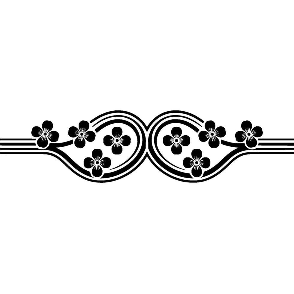 Minimalist Floral Ornament Black White Decorative Border vector