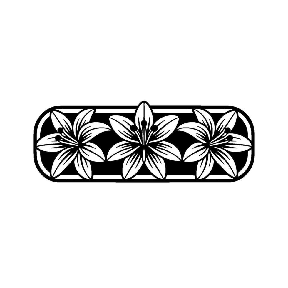 Black White Lily Floral Border Elegant Minimalist vector