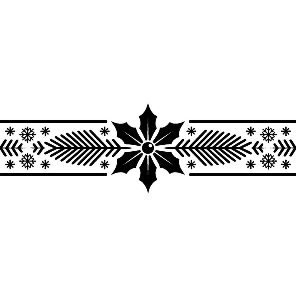 Minimalist Christmas Border Holly, Snowflakes, Pine in Black Red vector
