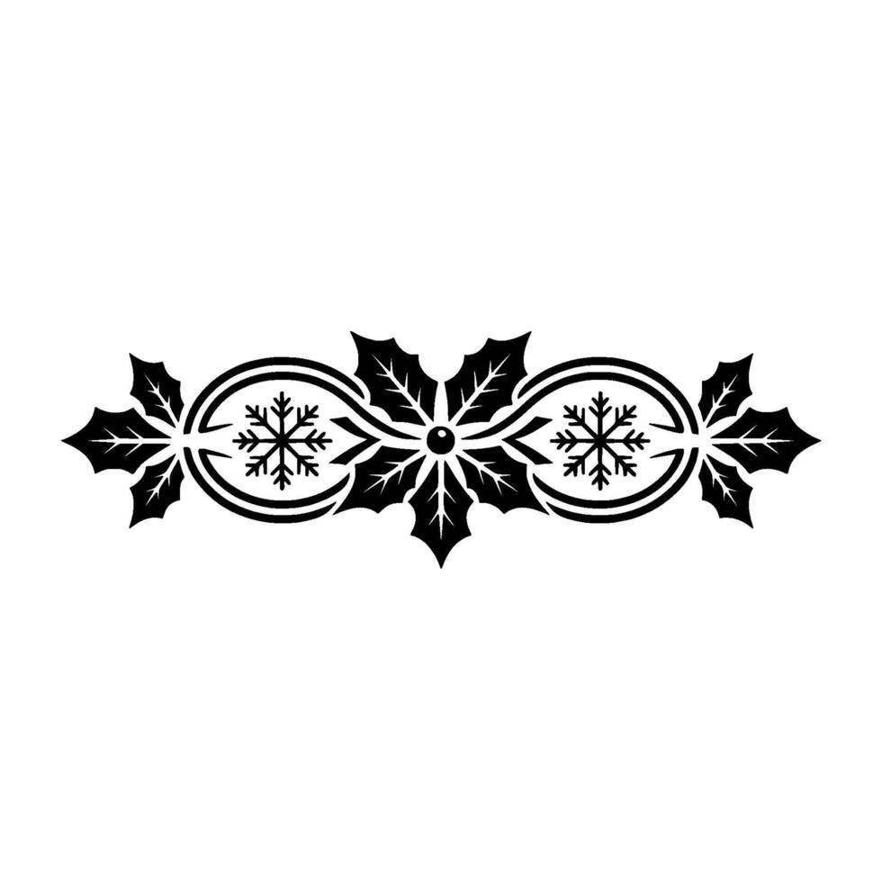 Black White Christmas Border with Holly, Snowflakes, and Red Berry vector