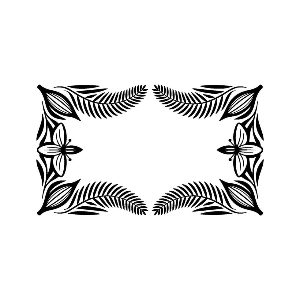 Floral Frame with Leafy Accents, Black and White Minimal vector