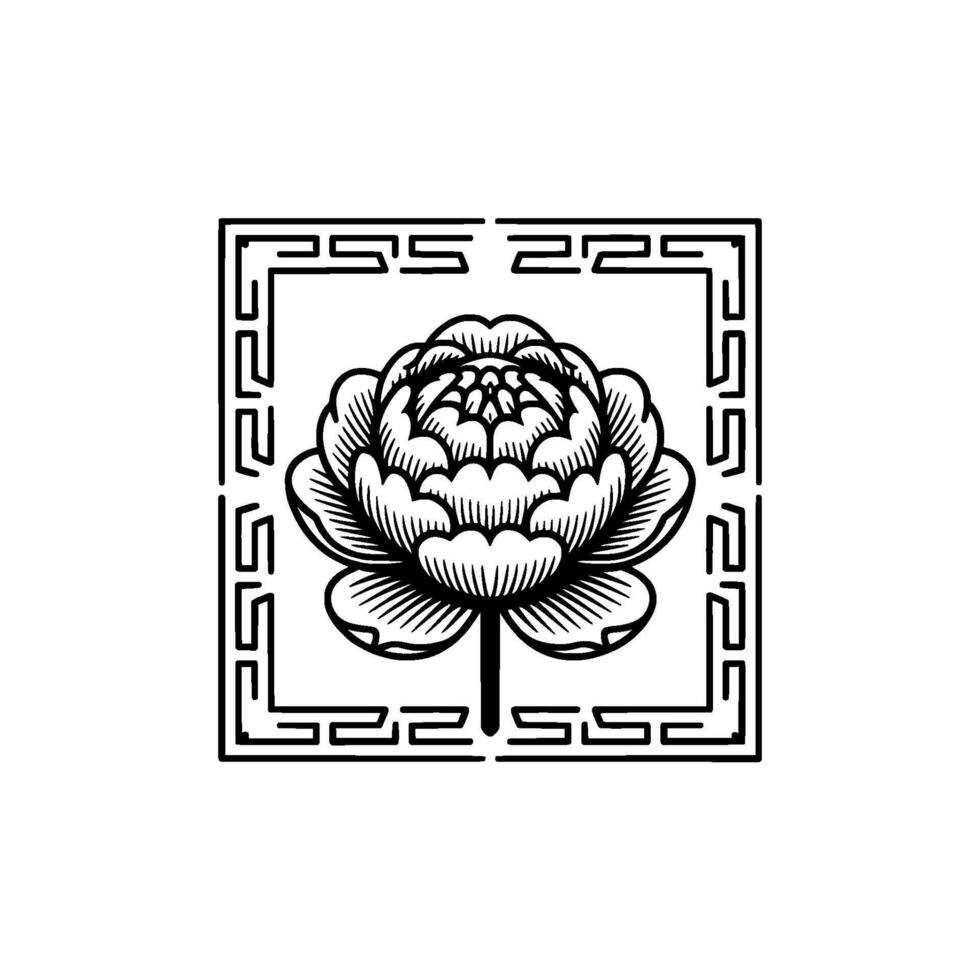 Elegant Black Floral in Decorative Frame, Minimalist Style vector