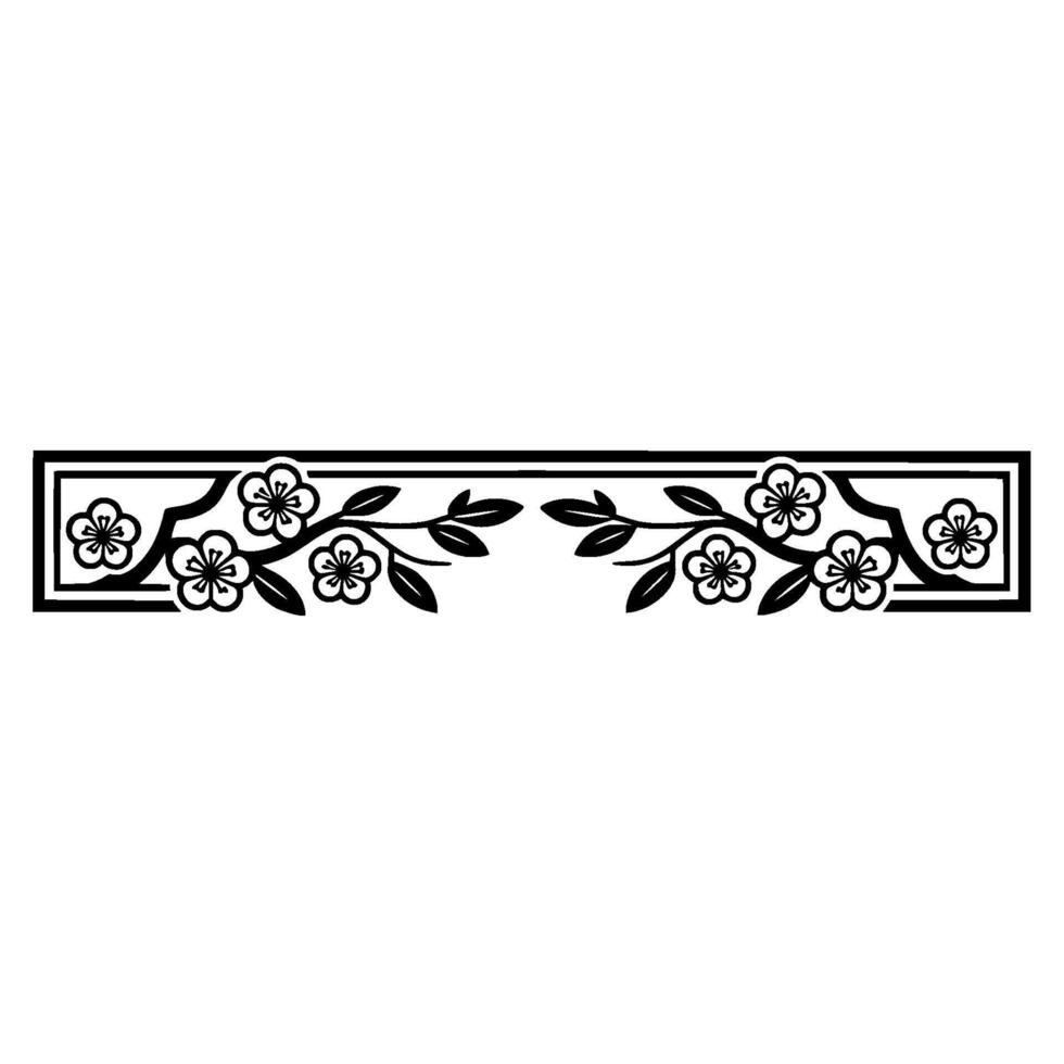 Elegant Floral Border, Minimalist Blossom , Black and White vector