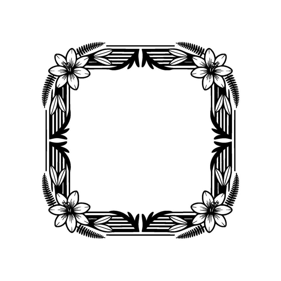 Elegant Floral Frame with Black and White Botanical Elements vector