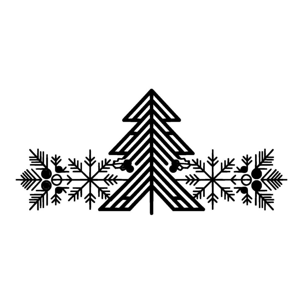 Minimalist Christmas Illustration Tree, Snowflakes, Berries, Flat vector