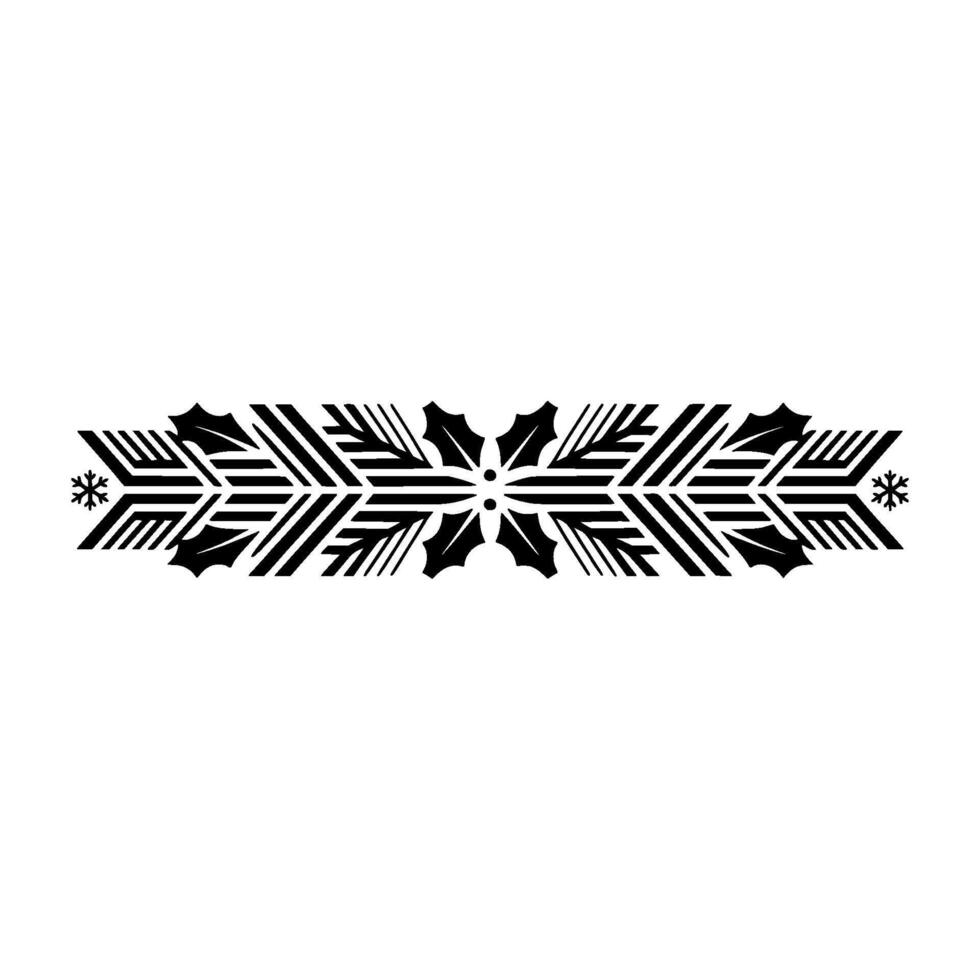 Geometric Christmas Border with Holly and Snowflakes, vector