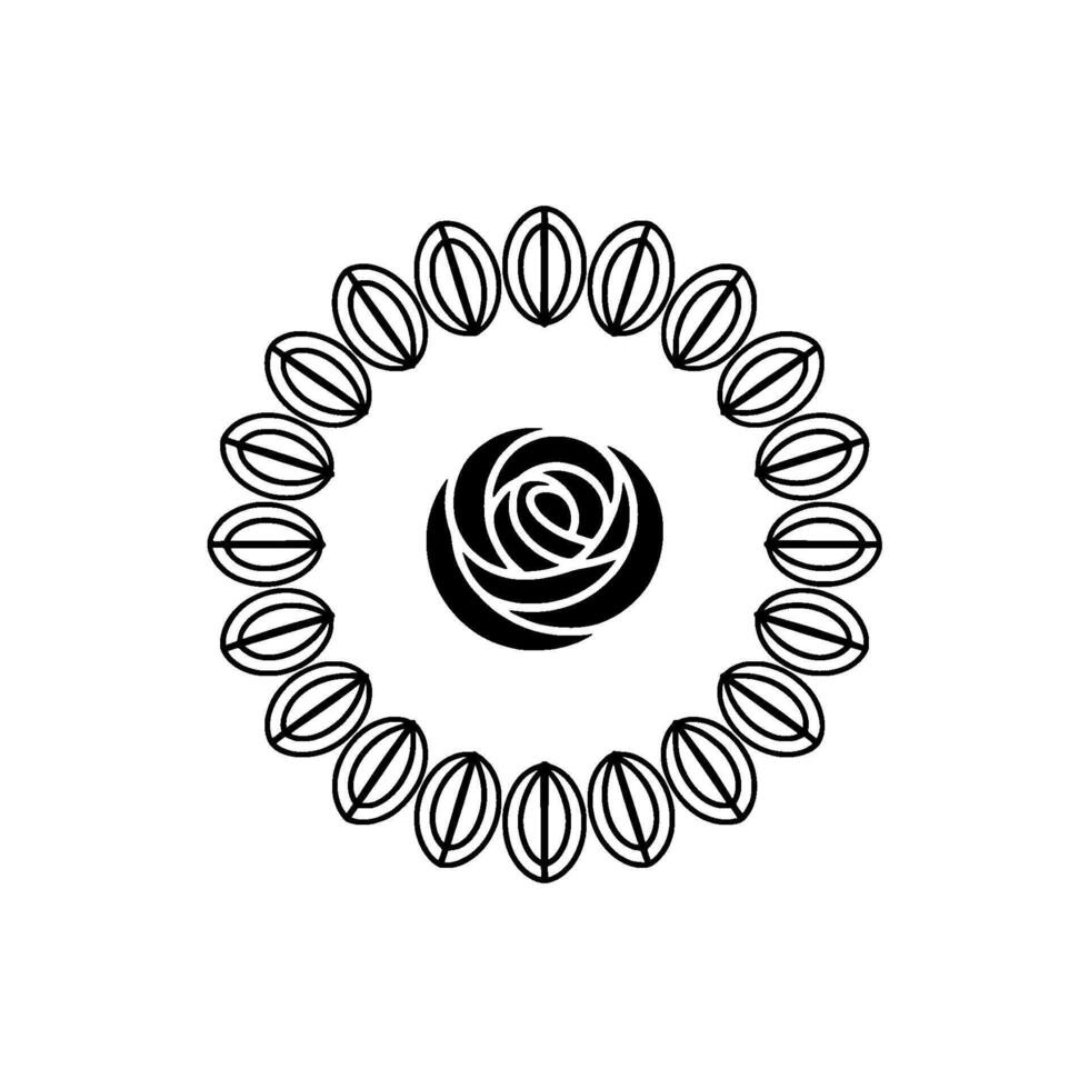 Minimalist Rose and Floral Circle Pattern, Black and White vector