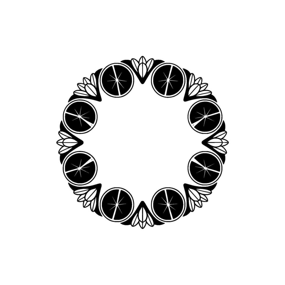 Elegant Black and White Citrus Circle Ornament on White vector