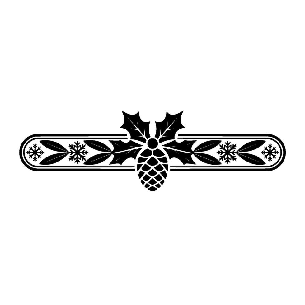 Christmas Border Ornament in Black Pinecone, Holly, Snowflakes vector