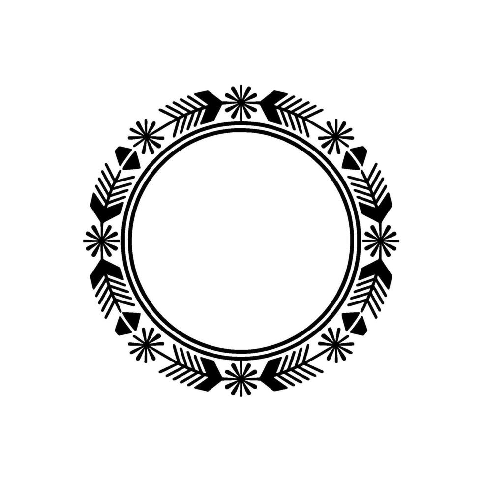 Minimalist Black and White Floral Wreath Frame, Geometric vector