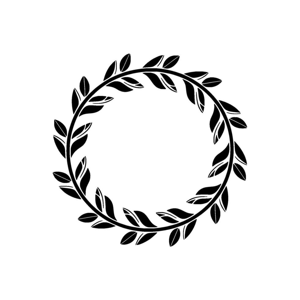 Minimalist Black Leaf Wreath on White Background - Elegant Circular vector