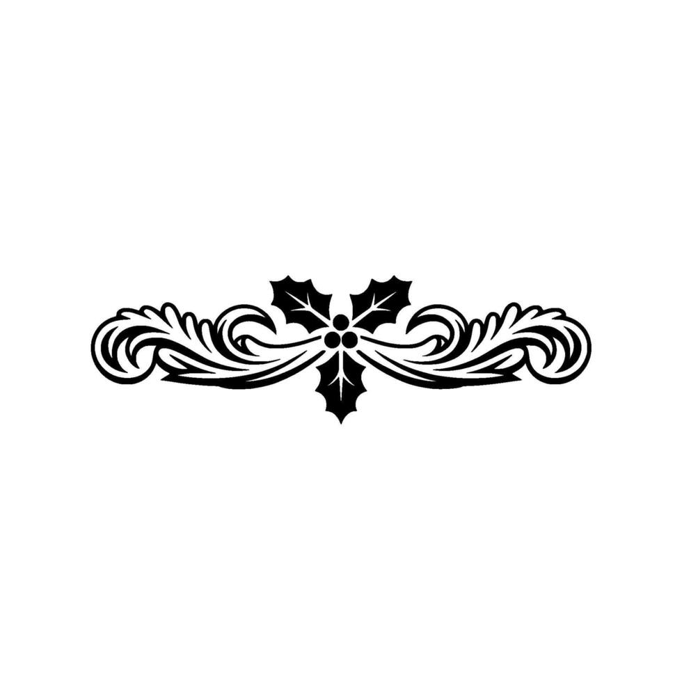 Elegant Black Holly Swirl Ornament on White Background vector