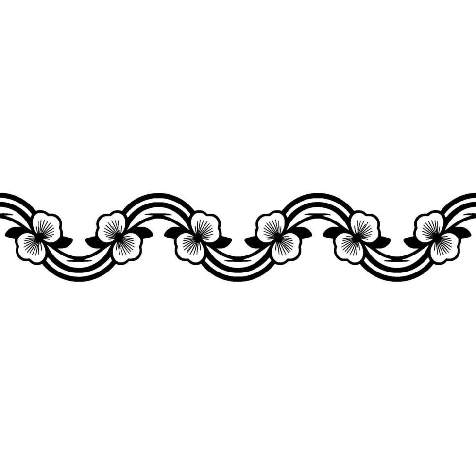 Minimalist Floral Border, Black White, Decorative vector