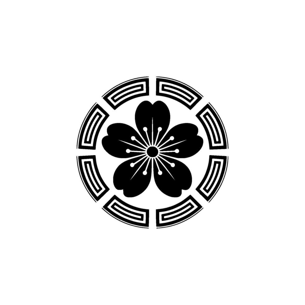 Minimalist Cherry Blossom Crest , Black and White, Japanese Style vector