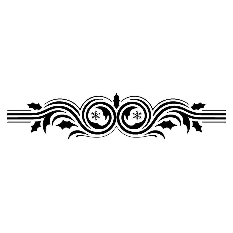 Elegant Christmas Border Holly, Snowflake Swirls in Black vector