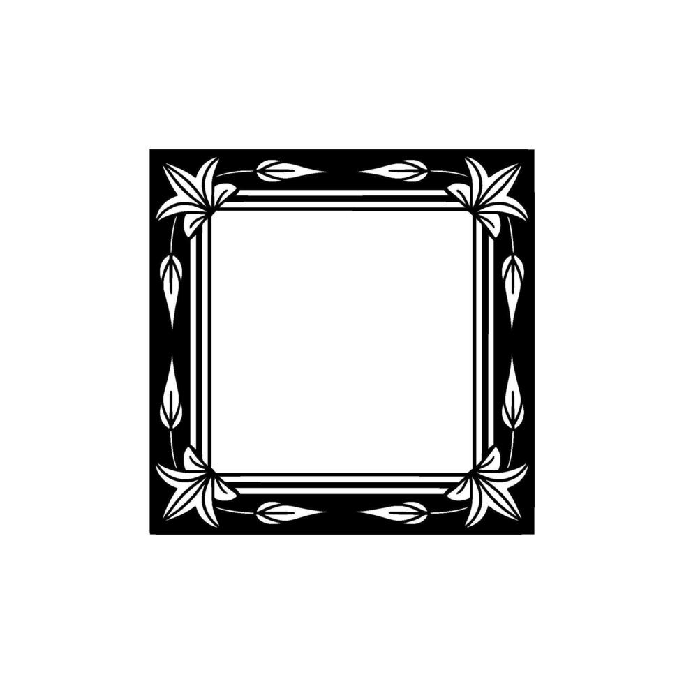 Elegant Floral Frame Silhouette, Black White, Art Deco Style vector
