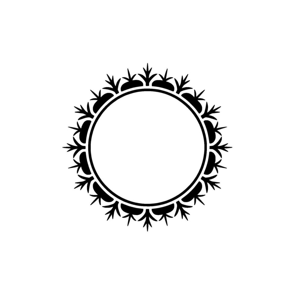 Elegant Black Circle Frame with Ornate Floral Border, Minimalist vector