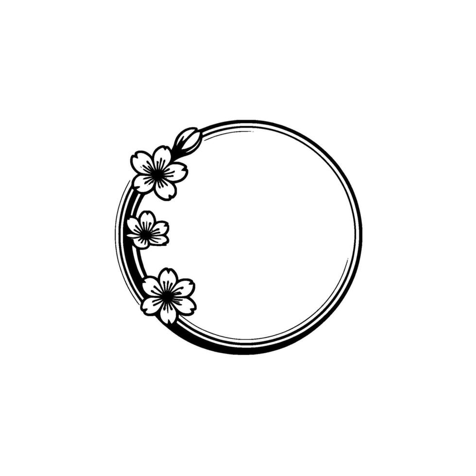 Minimalist Cherry Blossom Circle Frame Illustration vector