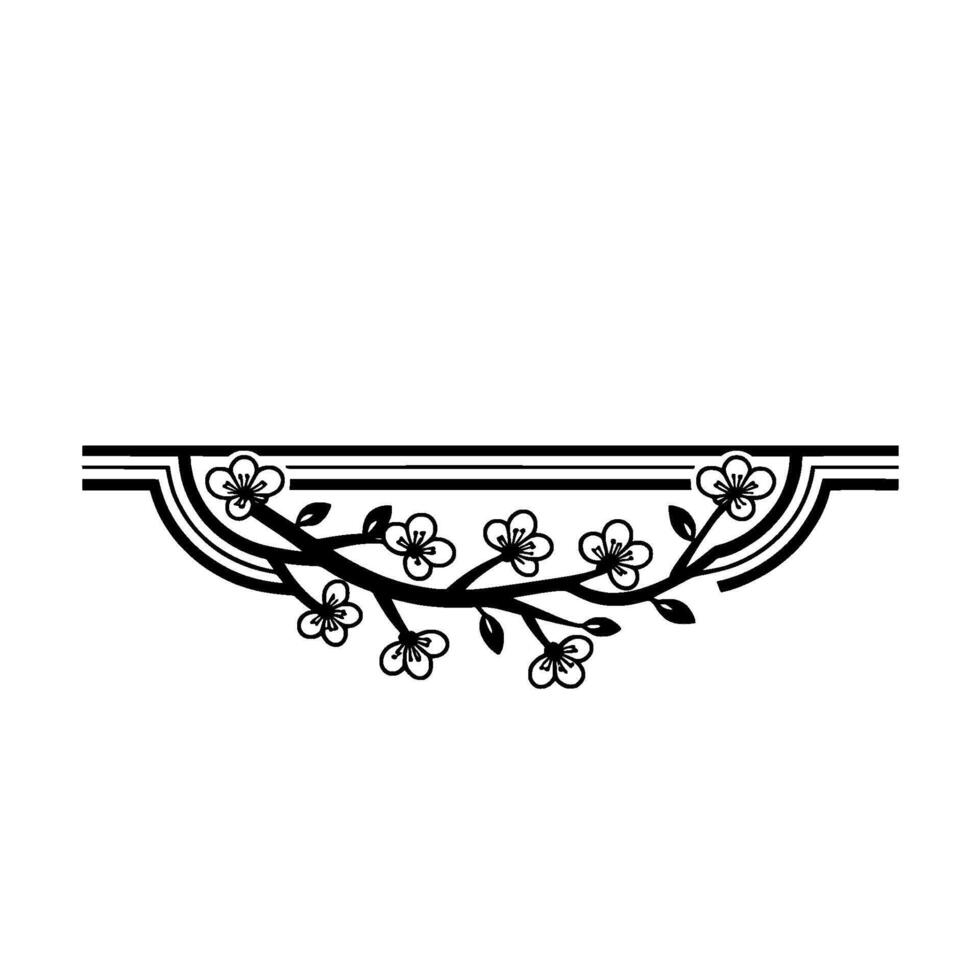 Minimalist Floral Branch Border , Black and White, Decorative Element vector