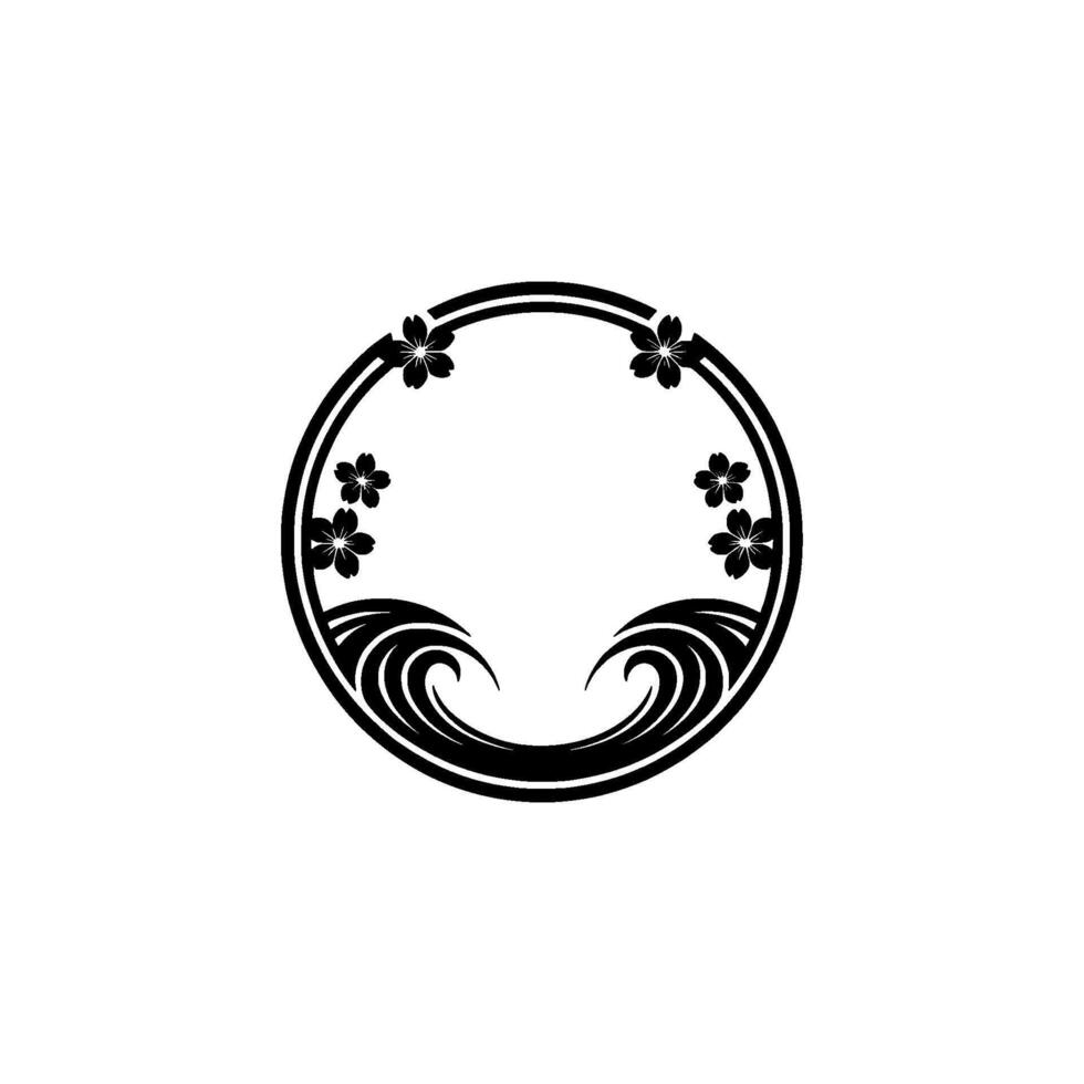 Japanese Cherry Blossom Wave Circular Frame, Minimalist vector